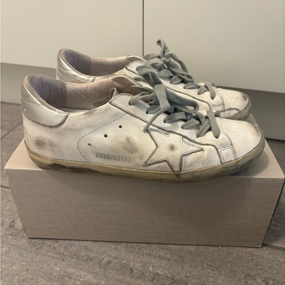 Golden Goose White and Gray Sneakers